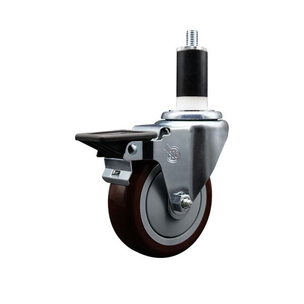 4'' Maroon Poly Swivel 1-3/8'' Expanding Stem Caster with Brake